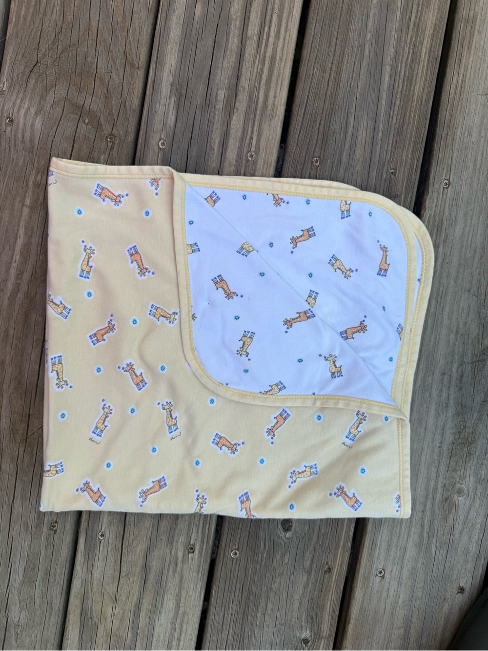 Vtg Carters John Lennon EMU NAMAE Giraffe Cotton Receiving Blanket Yellow White
